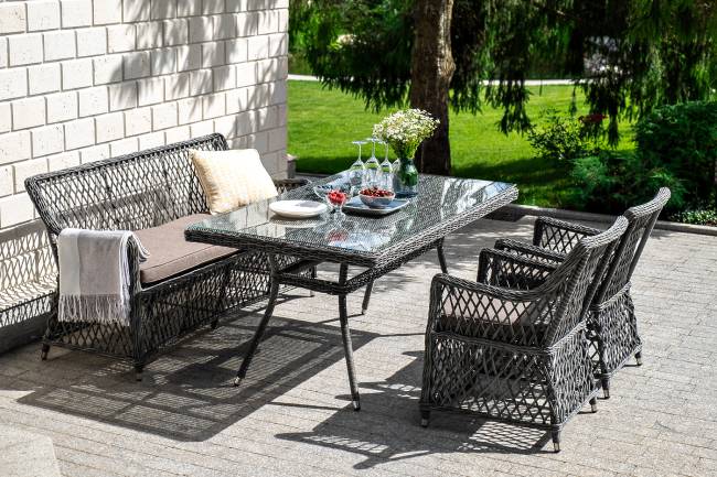 "Латте" плетеный стол из искусственного ротанга 160х90см, цвет графит "Латте" плетеный стол из искусственного ротанга 160х90см, цвет графит