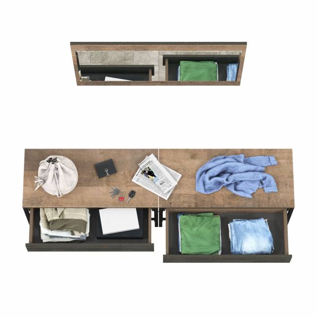 Две тумбы для обуви с сиденьем и зеркалом Трувор цвет дуб гранж песочный/интра Две тумбы для обуви с сиденьем и зеркалом Трувор цвет дуб гранж песочный/интра