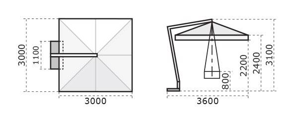 Зонт профессиональный 3х3 м Leonardo Braccio антрацит, слоновая кость 3000х3000 мм