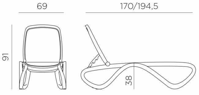 Шезлонг-лежак пластиковый Omega кофе 1700-1945х690х910 мм Шезлонг-лежак пластиковый Omega кофе 1700-1945х690х910 мм