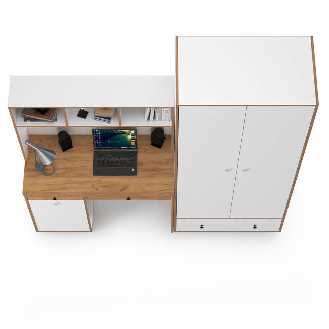 Компьютерный стол и шкаф Вуди цвет белый премиум/дуб крафт золотой Компьютерный стол и шкаф Вуди цвет белый премиум/дуб крафт золотой