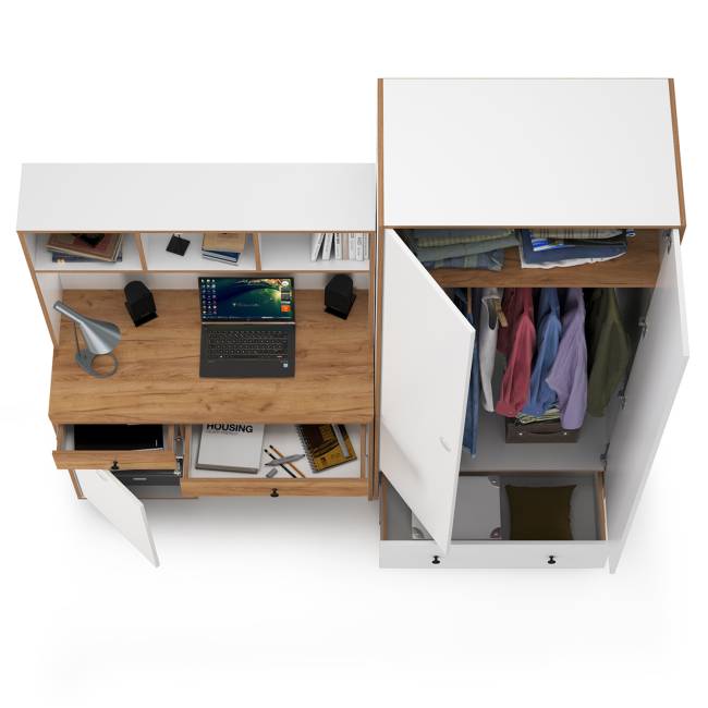 Компьютерный стол и шкаф Вуди цвет белый премиум/дуб крафт золотой Компьютерный стол и шкаф Вуди цвет белый премиум/дуб крафт золотой