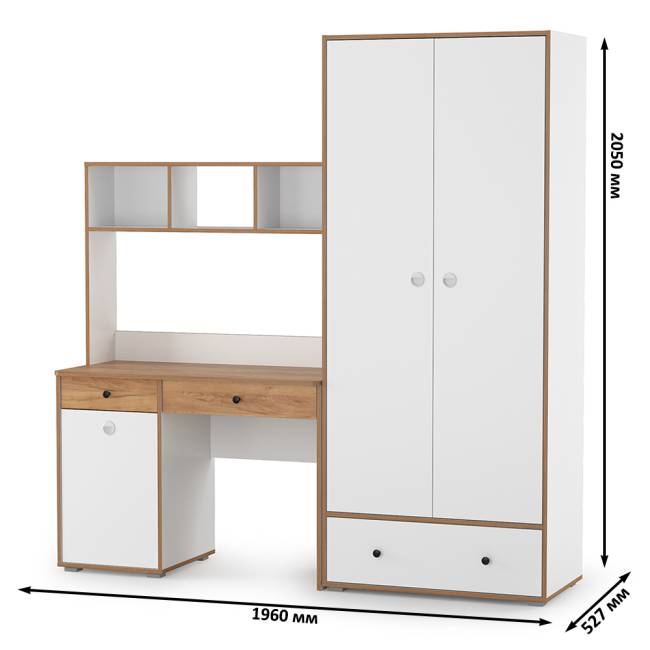 Компьютерный стол и шкаф Вуди цвет белый премиум/дуб крафт золотой Компьютерный стол и шкаф Вуди цвет белый премиум/дуб крафт золотой
