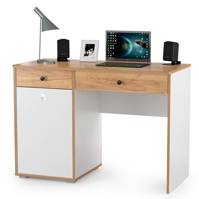 Компьютерный стол и шкаф Вуди цвет белый премиум/дуб крафт золотой Компьютерный стол и шкаф Вуди цвет белый премиум/дуб крафт золотой