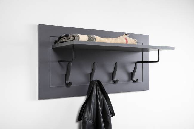 Комод четыре ящика с настенной вешалкой и двумя платяными шкафами Остин цвет серый графит/дуб крафт золотой Комод четыре ящика с настенной вешалкой и двумя платяными шкафами Остин цвет серый графит/дуб крафт золотой