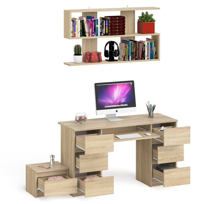 Двухтумбовый стол компьютерный Мори МС-2 с тумбочкой с ящиком и полкой на 1200 цвет дуб сонома Двухтумбовый стол компьютерный Мори МС-2 с тумбочкой с ящиком и полкой на 1200 цвет дуб сонома