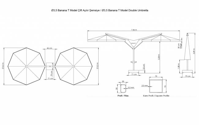 Зонт профессиональный двухкупольный Ø3.5х7 м Double Banana T бежевый Ø3500х7000 мм Зонт профессиональный двухкупольный Ø3.5х7 м Double Banana T бежевый Ø3500х7000 мм
