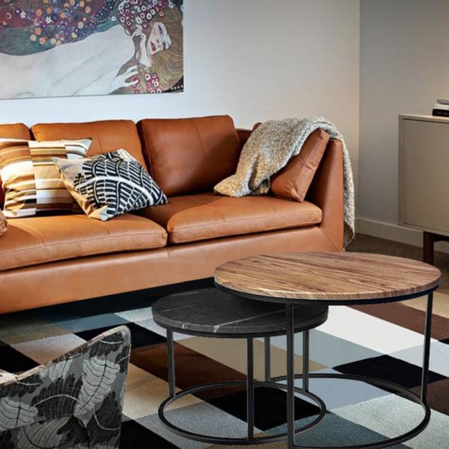 Набор кофейных столиков Tango чёрный мрамор с чёрными ножками, 2шт Набор кофейных столиков Tango чёрный мрамор с чёрными ножками, 2шт