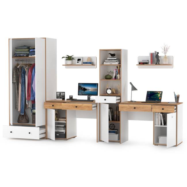 Мебель для детской комнаты для двоих детей Вуди № 30 цвет белый премиум/дуб крафт золотой