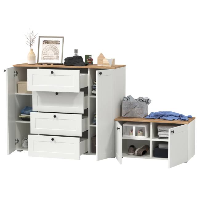 Комод Остин 16.221 с тумбой две дверки цвет белый шагрень/дуб крафт золотой Комод Остин 16.221 с тумбой две дверки цвет белый шагрень/дуб крафт золотой