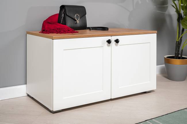 Комод Остин 16.221 с тумбой две дверки цвет белый шагрень/дуб крафт золотой Комод Остин 16.221 с тумбой две дверки цвет белый шагрень/дуб крафт золотой