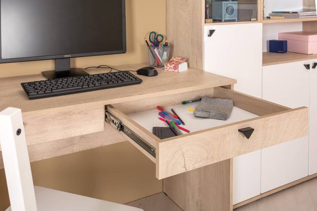 Компьютерный стол со шкафом и полкой со стеклом Бостон цвет дуб эндгрейн элегантный/фасады МДФ милк рикамо софт Компьютерный стол со шкафом и полкой со стеклом Бостон цвет дуб эндгрейн элегантный/фасады МДФ милк рикамо софт