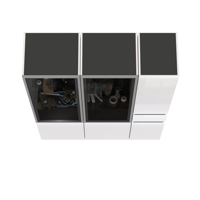 Горка для гостиной Сидней из шкаф-витрина 2 штуки и шкаф с ящиком 13.202 цвет белый/чёрный/МДФ белый глянец