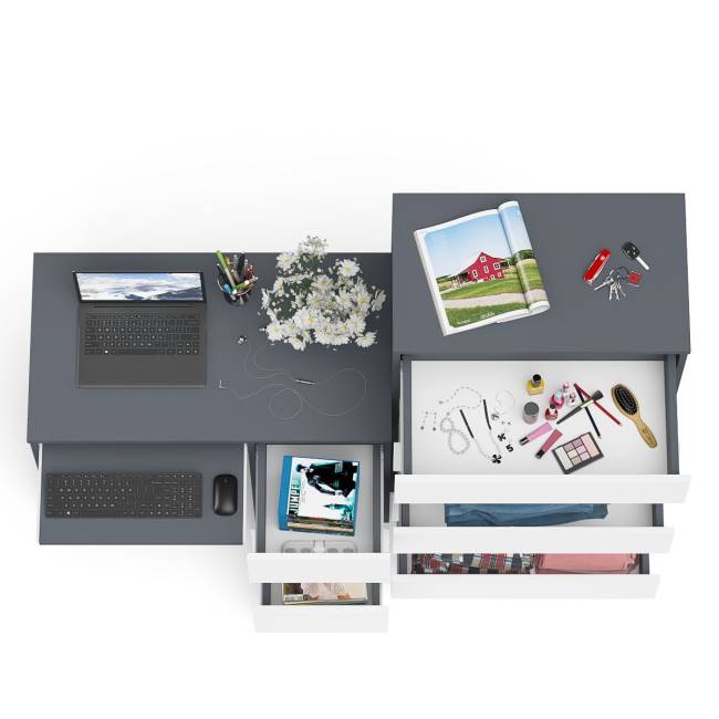 Высокий комод Мори на 700 5 ящиков и компьютерный стол Мори МС-6 тумба справа цвет графит/белый Высокий комод Мори на 700 5 ящиков и компьютерный стол Мори МС-6 тумба справа цвет графит/белый