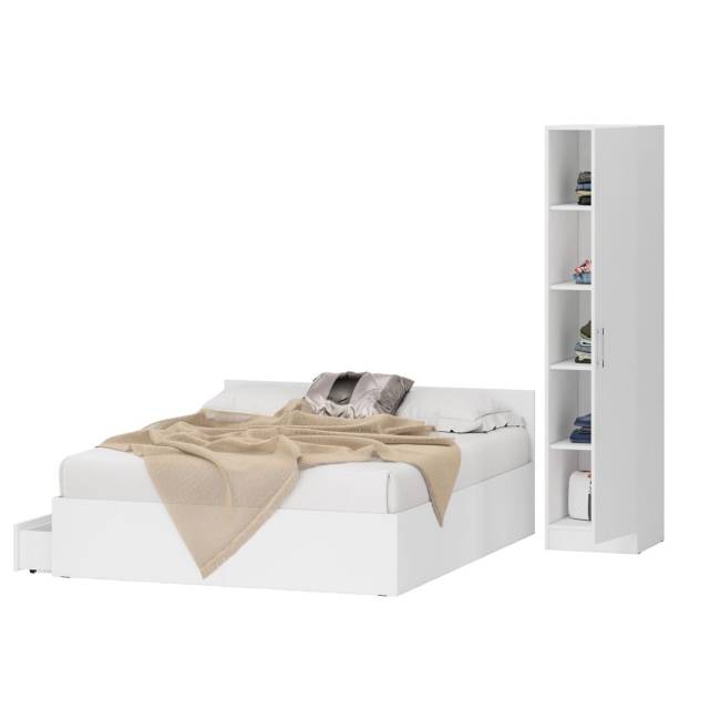Двуспальная Кровать белая с ящиками 1600 с пеналом Стандарт цвет белый