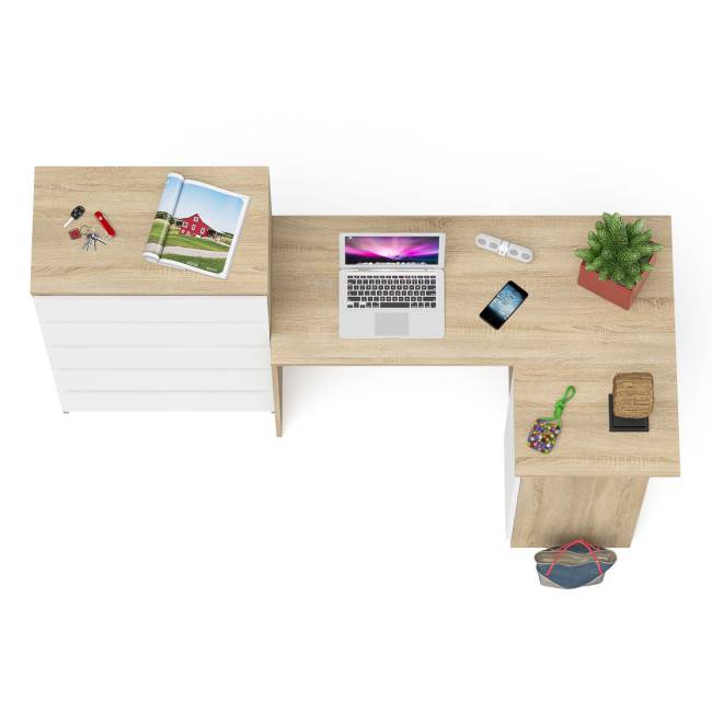 Высокий комод 700 пять ящиков и угловой компьютерный стол МС-16 правый серии Мори цвет дуб сонома/белый Высокий комод 700 пять ящиков и угловой компьютерный стол МС-16 правый серии Мори цвет дуб сонома/белый