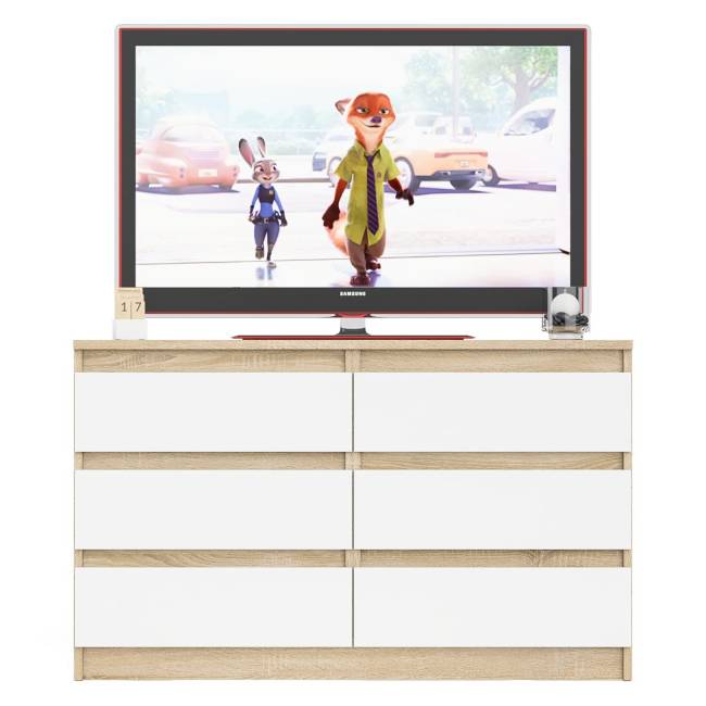 Широкий комод шесть ящиков Мори МК1200.6 цвет дуб сонома/белый