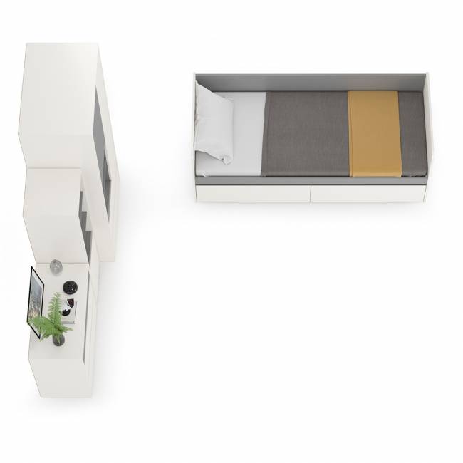 Мебель детская Торонто компоновка № 26 цвет белый шагрень/стальной серый