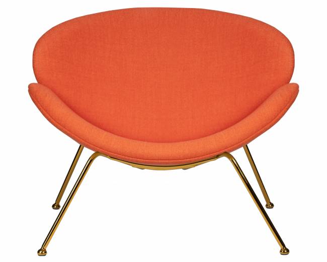 Кресло дизайнерское DOBRIN EMILY, оранжевая ткань AF, золотое основание