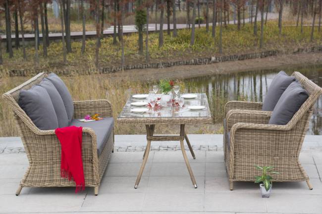 "Гляссе" обеденная группа из искусственного ротанга, цвет соломенный