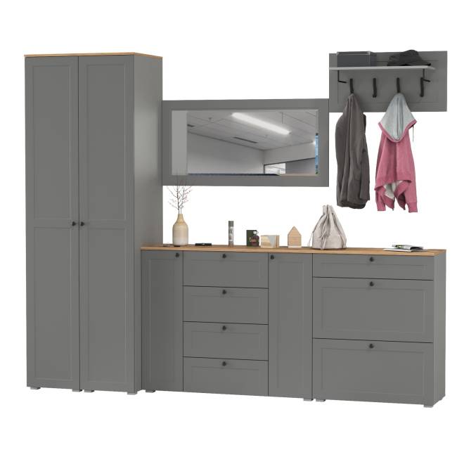 Стенка в прихожую Остин № 58 цвет серый графит/дуб крафт золотой Стенка в прихожую Остин № 58 цвет серый графит/дуб крафт золотой