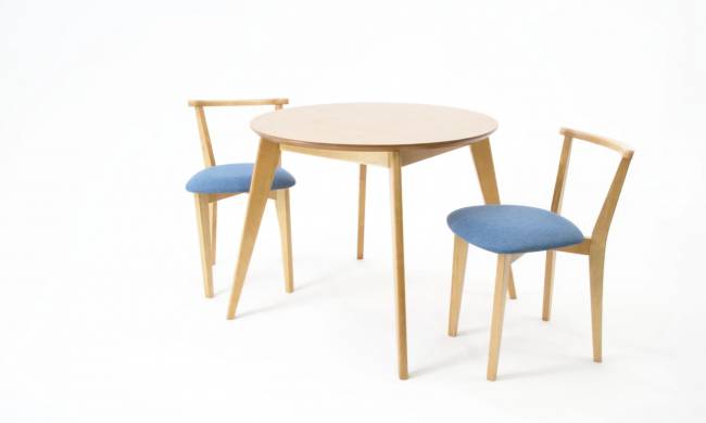 Стол Сканди К 100 натур со стульями Франк натур рогожка синий