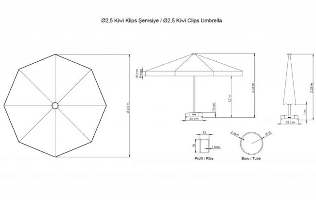 Зонт пляжный профессиональный Ø2.5 м Kiwi Clips серебристый, фуксия Ø2500 мм