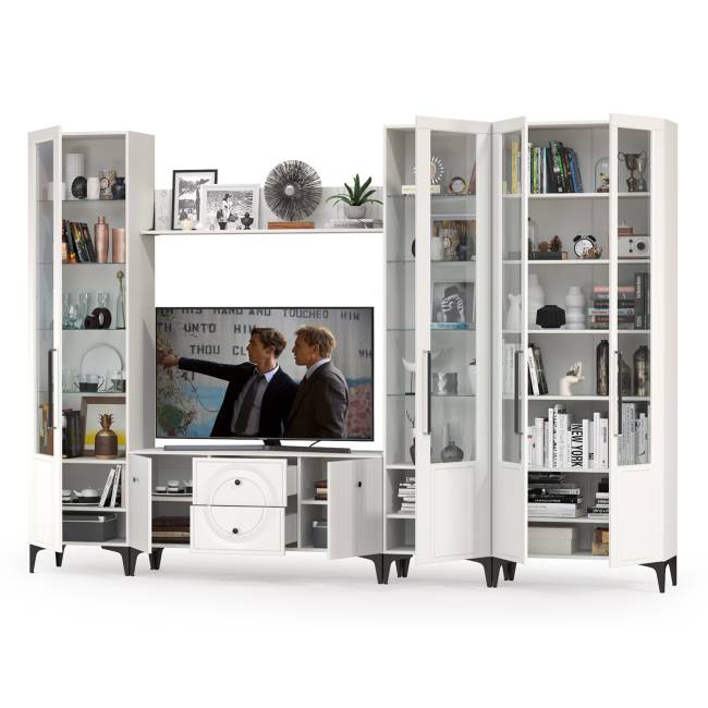 Стенка для гостиной с ТВ-тумбой Валенсия № 68 цвет белый шагрень