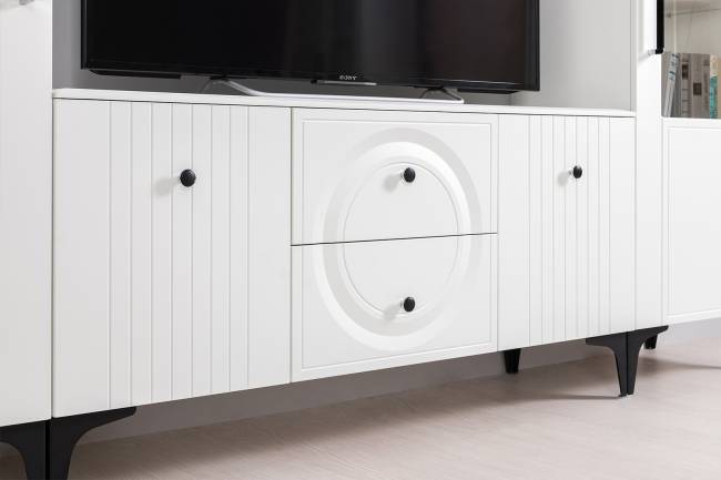 Стенка для гостиной с ТВ-тумбой Валенсия № 68 цвет белый шагрень