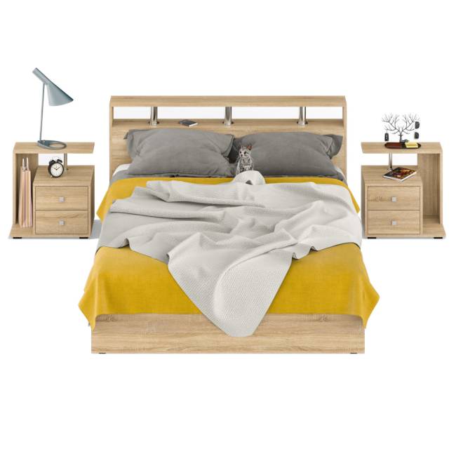 Кровать с ящиками 1600 Камелия + две тумбы цвет дуб сонома