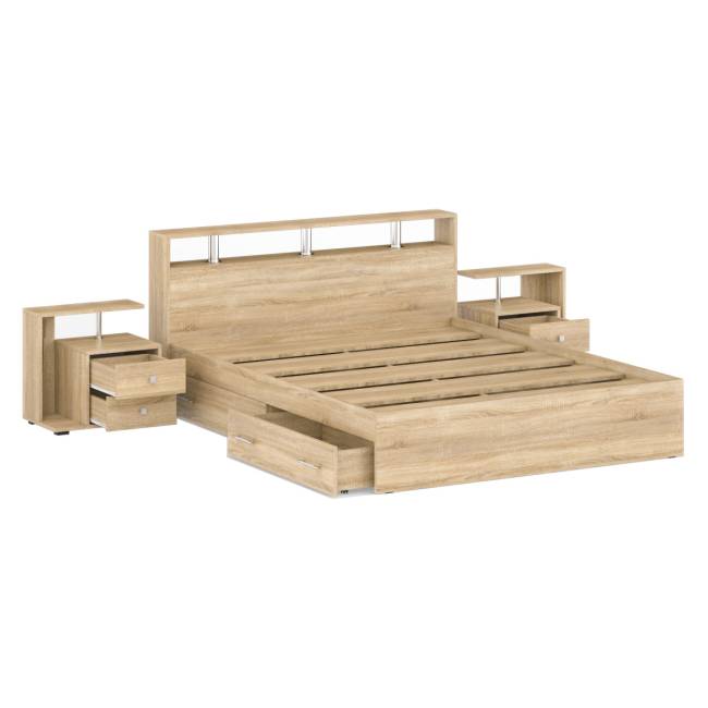Кровать с ящиками 1600 Камелия + две тумбы цвет дуб сонома