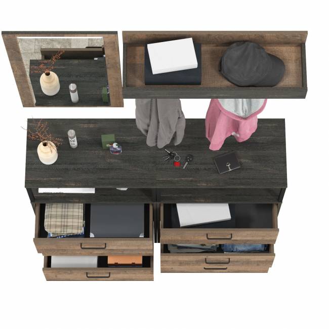 Вешалка для одежды с зеркалом для прихожей и два комода с нишей Трувор цвет дуб гранж песочный/интра