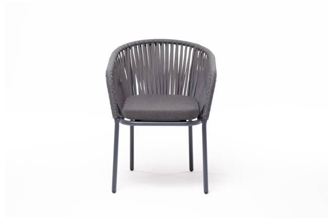 "Бордо" стул плетеный из роупа, каркас алюминий темно-серый (RAL7024) муар, роуп серый 15мм, ткань темно-серая 027