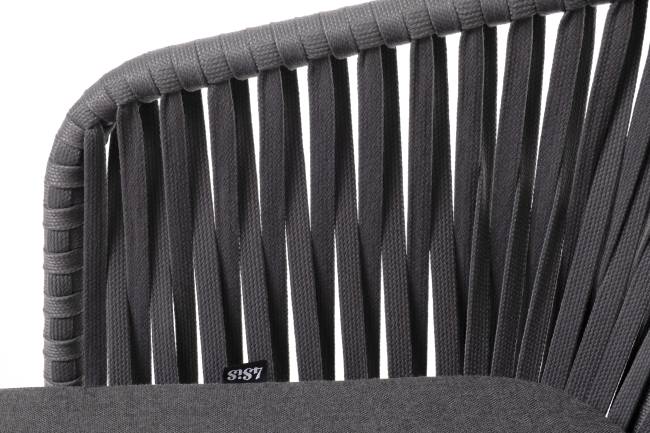 "Бордо" стул плетеный из роупа, каркас алюминий темно-серый (RAL7024) муар, роуп серый 15мм, ткань темно-серая 027
