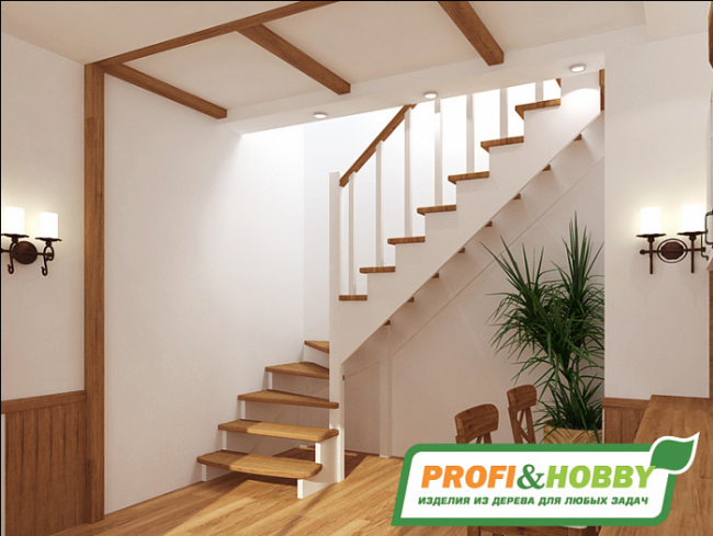 Деревянная лестница К-001м/1 под покраску Деревянная лестница К-001м/1 под покраску