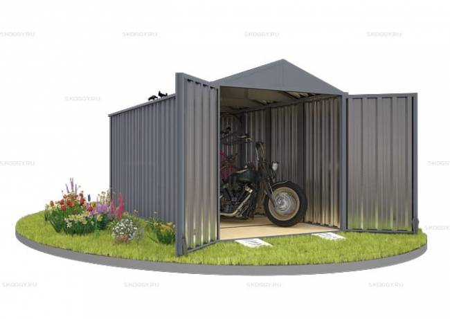 Хозблок SKOGGY секционный с двускатной крышей 5 х 2 м, брутальный серый Хозблок SKOGGY секционный с двускатной крышей 5 х 2 м, брутальный серый